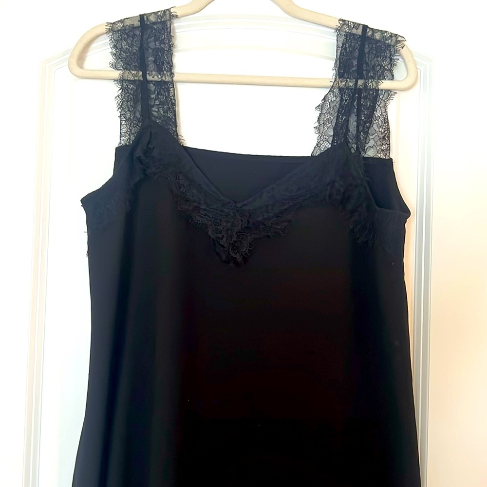 Sexy slimming, lightweight silk dress with lace straps.